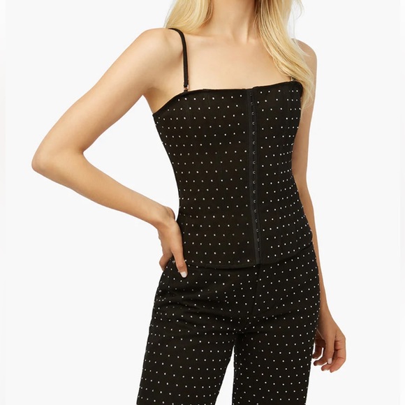 NWT WeWoreWhat Denim Rhinestone Twill Bustier Corset Top Black & Silver Sparkly - Picture 1 of 8